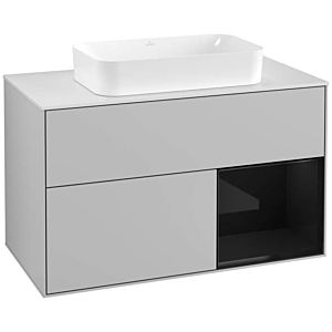 Villeroy und Boch Finion Waschtischunterschrank F251PHGJ 100x60,3cm, Abdeckplatte white matt, Regal rechts Glossy Black Lacquer, Light grey matt