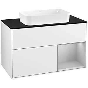 Villeroy und Boch Finion Waschtischunterschrank F252GJGF 100x60,3cm, Abdeckplatte black matt, Regal rechts Light grey matt, Glossy white lacquer