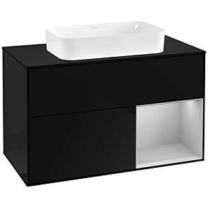 Villeroy und Boch Finion Waschtischunterschrank F252GJPH 100x60,3cm, Abdeckplatte black matt, Regal rechts Light grey matt, Glossy Black Lacquer