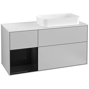 Villeroy und Boch Finion Waschtischunterschrank F271PHGJ 120cm, Abdeckplatte white matt, Regal links Glossy Black Lacquer, Light grey matt