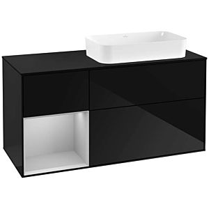 Villeroy und Boch Finion Waschtischunterschrank F272GJPH 120cm, Abdeckplatte black matt, Regal links Light grey matt, Glossy Black Lacquer