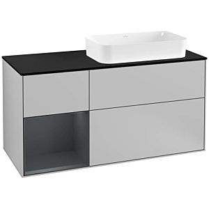 Villeroy und Boch Finion Waschtischunterschrank F272HGGJ 120cm, Abdeckplatte black matt, Regal links Midnight Blue Matt Lacquer, Light grey matt