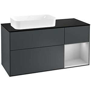 Villeroy und Boch Finion Waschtischunterschrank F282GJHG 120cm, Abdeckplatte black matt, Regal rechts Light grey matt, Midnight Blue Matt Lacquer