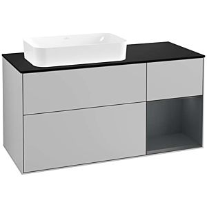 Villeroy und Boch Finion Waschtischunterschrank F282HGGJ 120cm, Abdeckplatte black matt, Regal rechts Midnight Blue Matt Lacquer, Light grey matt