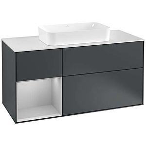 Villeroy und Boch Finion Waschtischunterschrank F291GJHG 120cm, Abdeckplatte white matt, Regal links Light grey matt, Midnight Blue Matt Lacquer