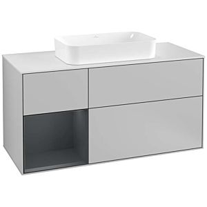 Villeroy und Boch Finion Waschtischunterschrank F291HGGJ 120cm, Abdeckplatte white matt, Regal links Midnight Blue Matt Lacquer, Light grey matt