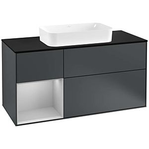 Villeroy und Boch Finion Waschtischunterschrank F292GJHG 120cm, Abdeckplatte black matt, Regal links Light grey matt, Midnight Blue Matt Lacquer