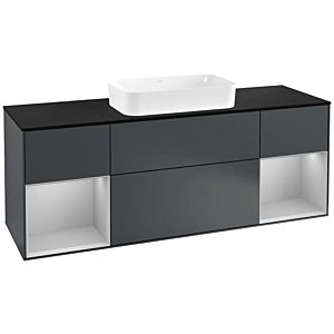 Villeroy und Boch Finion Waschtischunterschrank F332GJHG 160x60,3cm, Abdeckplatte black matt, Regale Light grey matt lacquer, Midnight Blue Matt Lacquer