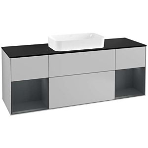 Villeroy und Boch Finion Waschtischunterschrank F332HGGJ 160x60,3cm, Abdeckplatte black matt, Regale Midnight matt lacquer, Light grey matt