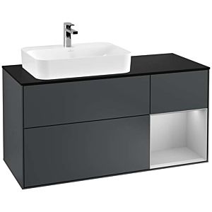 Villeroy und Boch Finion Waschtischunterschrank F402GJHG 120cm, Abdeckplatte black matt, Regal rechts Light grey matt, Midnight Blue Matt Lacquer