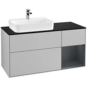 Villeroy und Boch Finion Waschtischunterschrank F402HGGJ 120cm, Abdeckplatte black matt, Regal rechts Midnight Blue Matt Lacquer, Light grey matt