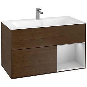 Villeroy und Boch Finion Waschtischunterschrank G040GJGN 99,6x59,1cm, Emotion, Regal rechts Light grey matt, Walnut veneer