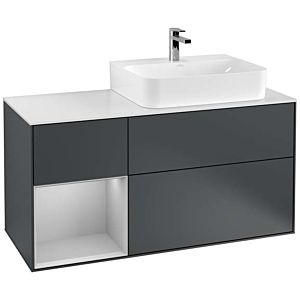 Villeroy und Boch Finion Waschtischunterschrank G141GJHG 120cm, Abdeckplatte white matt, Emotion, Regal links Light grey matt, Midnight Blue Matt Lacquer