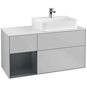 Villeroy und Boch Finion Waschtischunterschrank G141HGGJ 120cm, Abdeckplatte white matt, Emotion, Regal links Midnight Blue Matt Lacquer, Light grey matt