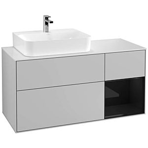 Villeroy und Boch Finion Waschtischunterschrank G151PHGJ 120cm, Abdeckplatte white matt, Emotion, Regal links Glossy Black Lacquer, Light grey matt