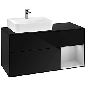 Villeroy und Boch Finion Waschtischunterschrank G152GJPH 120cm, Abdeckplatte black matt, Emotion, Regal links Light grey matt, Glossy Black Lacquer