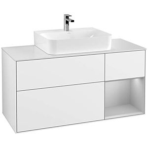 Villeroy und Boch Finion Waschtischunterschrank G171GJGF 120cm, Abdeckplatte white matt, Emotion, Regal rechts Light grey matt, Glossy white lacquer