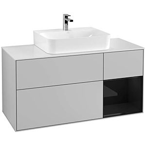 Villeroy und Boch Finion Waschtischunterschrank G171PHGJ 120cm, Abdeckplatte white matt, Emotion, Regal rechts Glossy Black Lacquer, Light grey matt