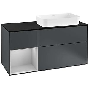 Villeroy und Boch Finion Waschtischunterschrank G272GJHG 120cm, Abdeckplatte black matt, Emotion, Regal links Light grey matt, Midnight Blue Matt Lacquer