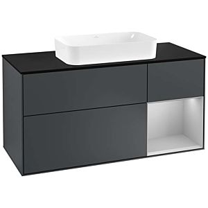 Villeroy und Boch Finion Waschtischunterschrank G302GJHG 120cm, Abdeckplatte black matt, Emotion, Regal rechts Light grey matt, Midnight Blue Matt Lacquer