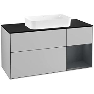 Villeroy und Boch Finion Waschtischunterschrank G302HGGJ 120cm, Abdeckplatte black matt, Emotion, Regal rechts Midnight Blue Matt Lacquer, Light grey matt