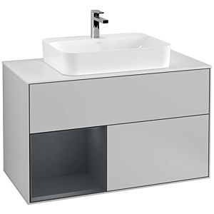 Villeroy und Boch Finion Waschtischunterschrank G361HGGJ 100cm, Abdeckplatte white matt, Emotion, Regal links Midnight Blue Matt Lacquer, Light grey matt