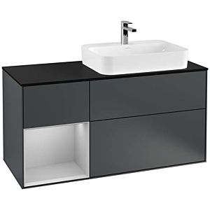 Villeroy und Boch Finion Waschtischunterschrank G392GJHG 120cm, Abdeckplatte black matt, Emotion, Regal links Light grey matt, Midnight Blue Matt Lacquer