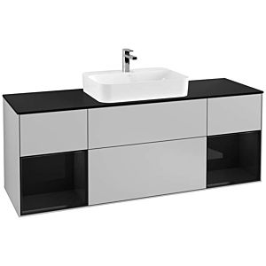 Villeroy und Boch Finion Waschtischunterschrank G452PHGJ 160cm, Abdeckplatte black matt, Emotion, Regale Glossy black lacquer, Light grey matt