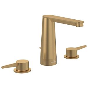 Villeroy und Boch Conum Dreiloch-Waschtischarmatur TVW12700100076 mit Zugstangen- Ablaufgarnitur, brushed gold