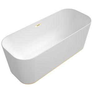 Villeroy and Boch Finion rectangular freestanding bathtub 177FIN7N300V2RW 170 x 70 cm, water inlet, design ring, stone white, gold