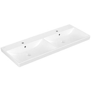 Villeroy et Boch Avento double vasque 4A23CKRW 120 x 47 cm, carré, 2 x trous pour robinetterie, avec trop-plein, blanc pierre C-plus