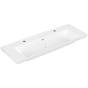 Villeroy and Boch Subway 3.0 vanity unit 4A70D4RW 130x47cm, with 2 tap holes/with overflow, stone white C-plus