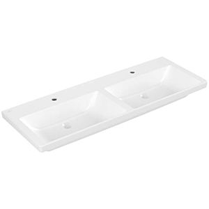 Villeroy und Boch Subway 3.0 Schrank-Doppelwaschtisch 4A71D101 130x47cm, mit je 1 Hahnloch/ohne Überlauf, weiß