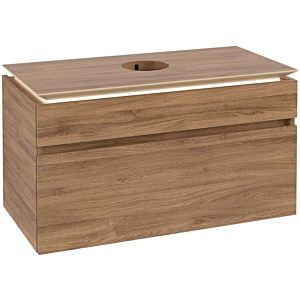 Villeroy und Boch Legato Waschtischunterschrank B604L0RH 100x55x50cm, Waschtisch mittig, mit LED-Beleuchtung, Kansas Oak