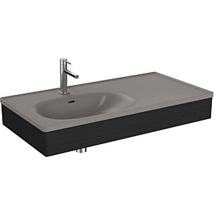 Vitra Equal 66056 100x52cm, avec lavabo pour meuble asymétrique, gris pierre mat, avec panneau en bois structure chêne noir