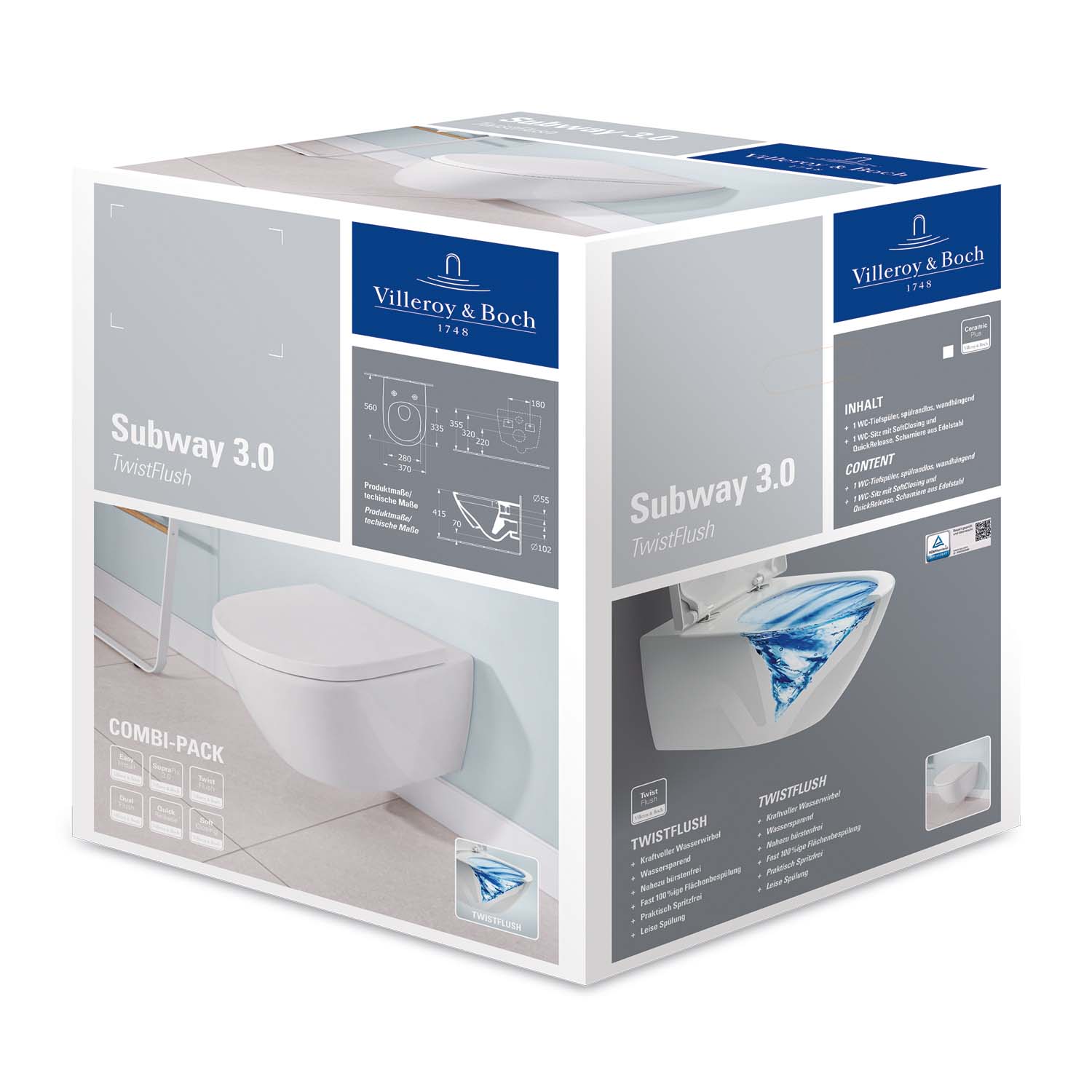 blouse Economisch dronken Villeroy and Boch Subway 3.0 Combi pack Compact WC 4670TS01 TwistFlush,  with WC seat, white